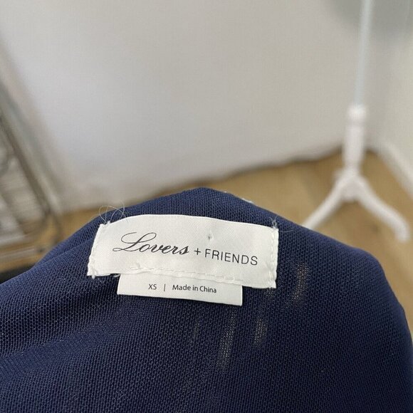 Lovers & Friends Velvet Ribbed Puff Sleeve Front Slit Maxi Dress Blue size XS - Picture 9 of 10